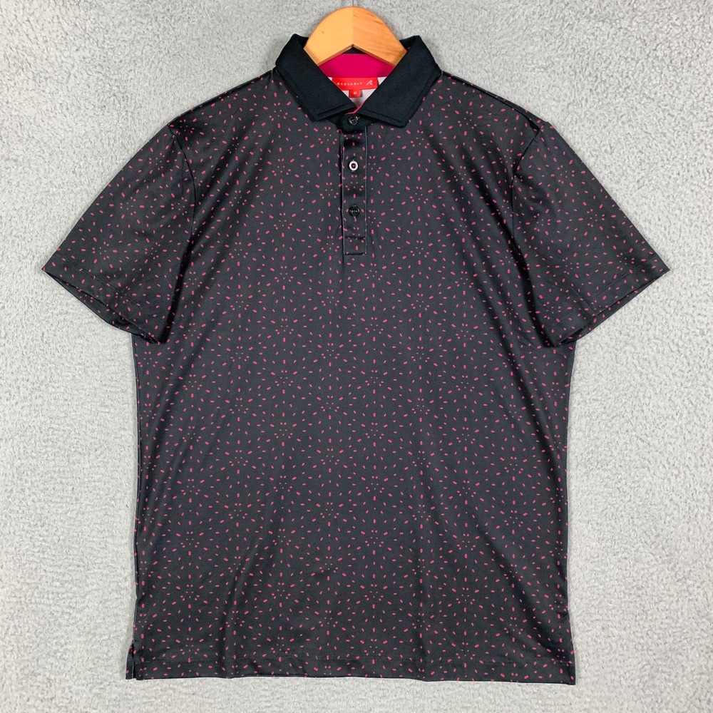 Redvanly Kent Polo Shirt Mens Medium Black Pink Micro Dot Geometric Short Sleeve